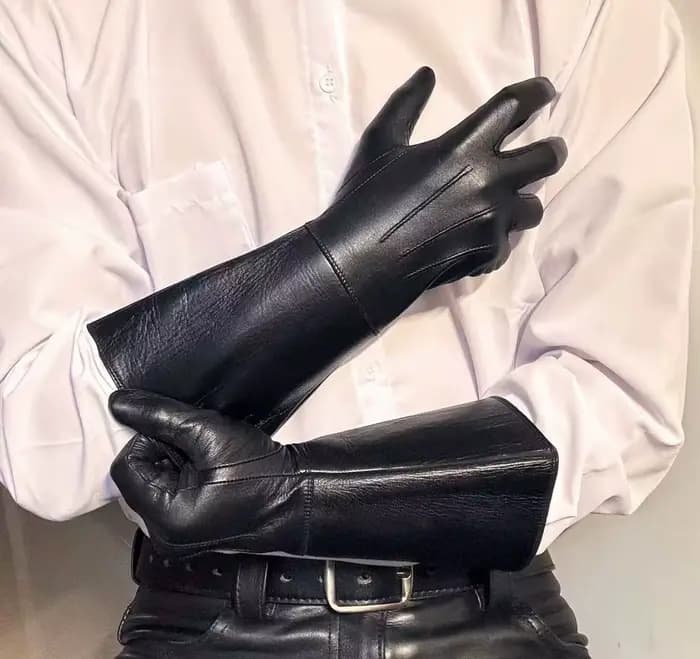Gants longs de luxe en cuir véritable pour hommes