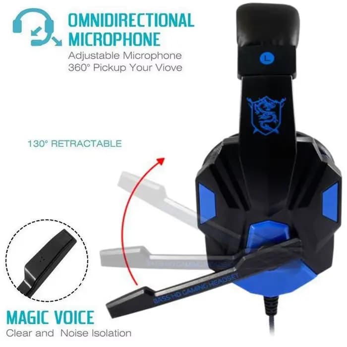 3.5mm casque filaire casque de jeu écouteurs musique pour ordinateur avec micro casque stéréo SVirtual Surround basse lumière LED Gamer
