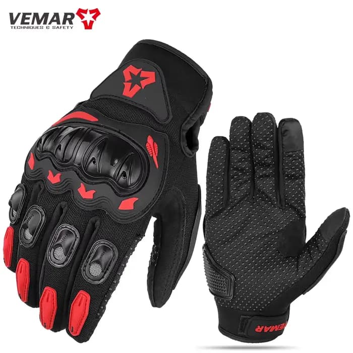 VEMAR été hommes noir doigt complet gants de moto femmes dame rouge