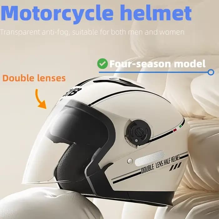Casque de moto 3/4 light pour homme et femme. Idéal pour les scooters et les vélos. Ce