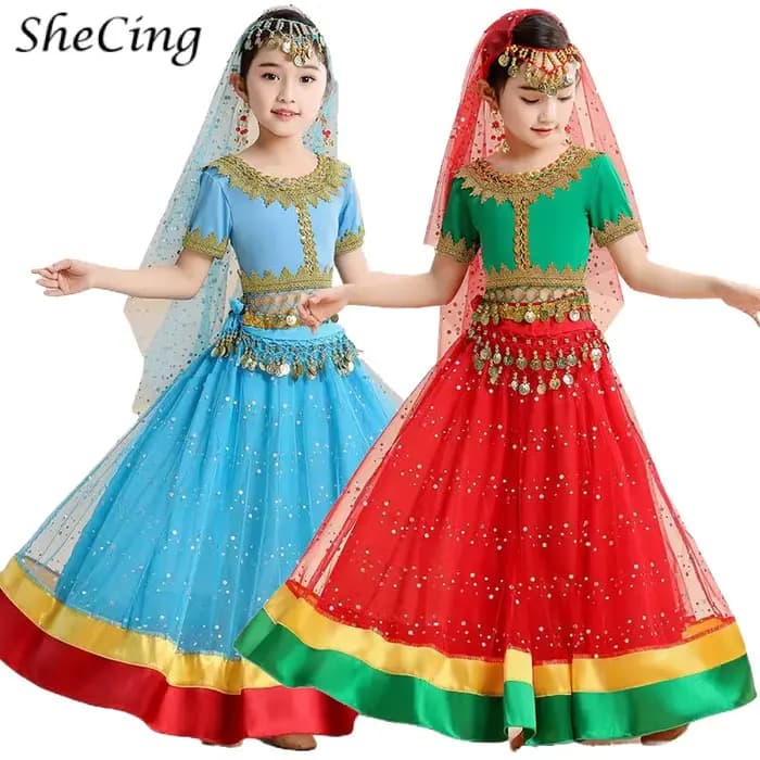 Ensemble de brevdu Ventre de Princesse Indienne pour Fille, Costume de Spectacle sur Scène, du Moins Yorkshire, Tenue Rave pour Enfant