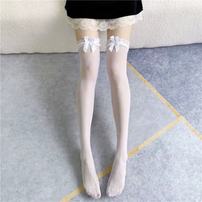 Haute élasticité Sexy femmes dentelle nœud bas Nylon confortable Sexy longues chaussettes doux Anti-fric genou cuisse haute chaussettes discothèque