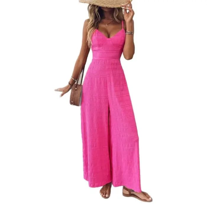 2025 Style Simple combinaison combinaisons pour femme jambe large vêtements pour femmes décontracté sans manches fronde couleur unie vacances vacances