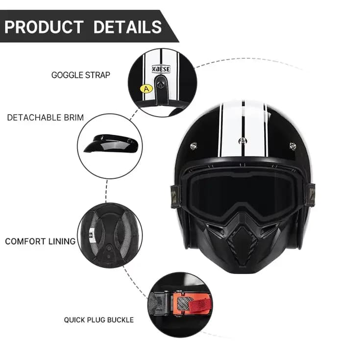 Vintage léger rétro 3/4 visage ouvert demi casque de moto adulte Jet