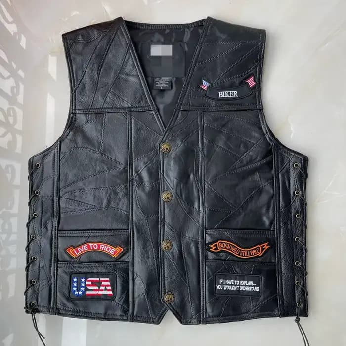 Blouson de Moto en Cuir Brodé pour Homme