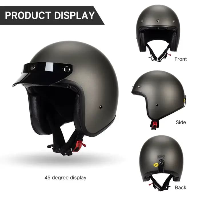 Vintage léger rétro 3/4 visage ouvert demi casque de moto adulte Jet