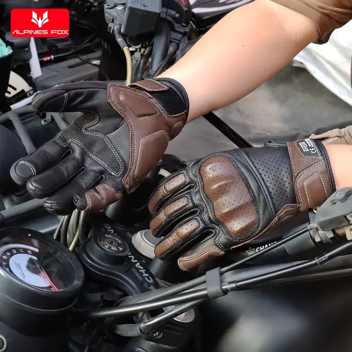 Gants de moto vintage en cuir véritable