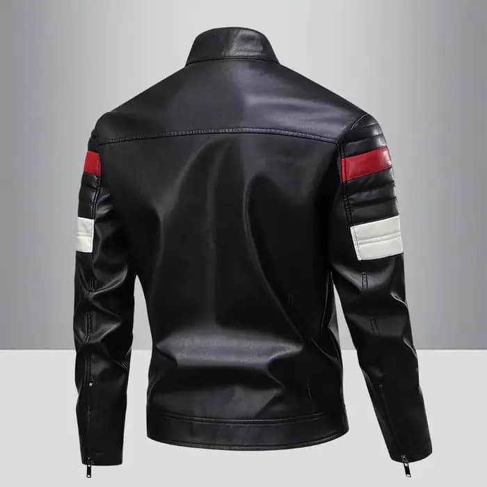 Blouson en cuir patchwork style motard pour homme