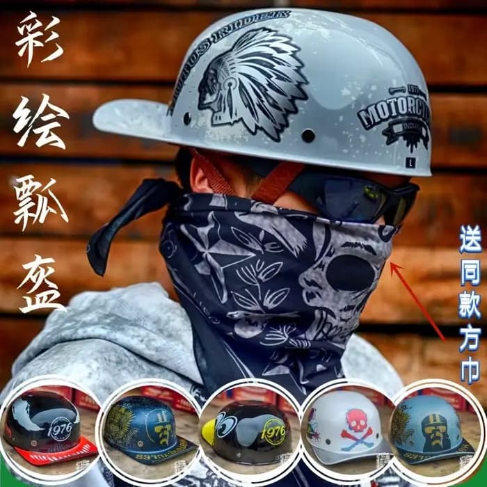 Casque de moto rétro noir style casquette de baseball avec visière