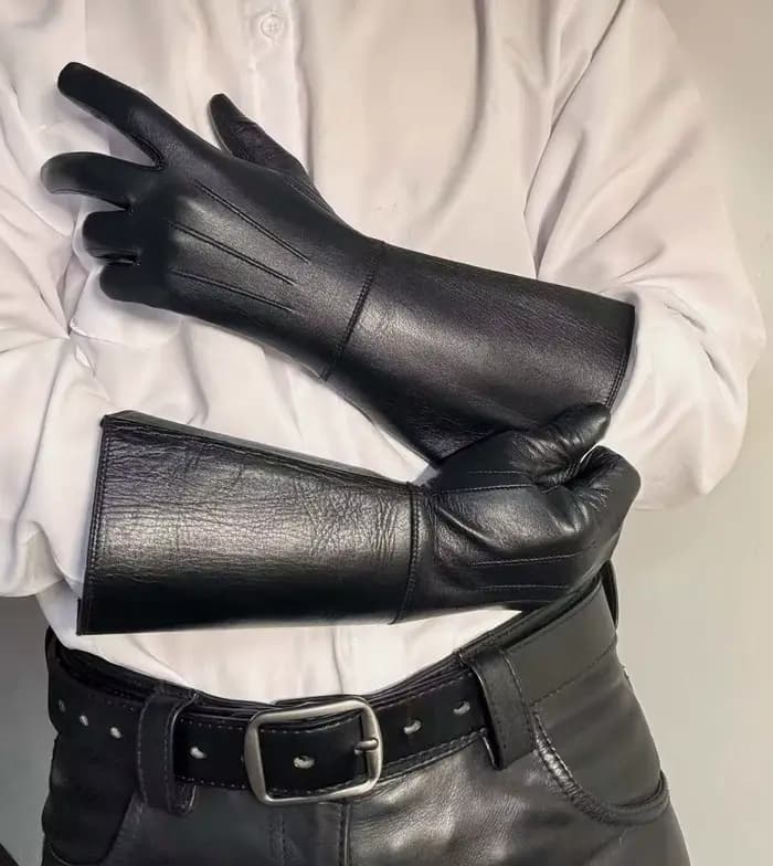 Gants longs de luxe en cuir véritable pour hommes