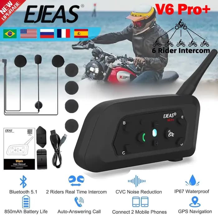 EJEAS V6 PRO + Bluetooth casque de moto Interphone
