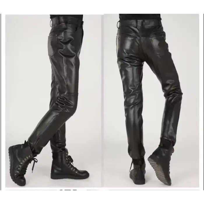 Pantalon en Cuir pour hommes moto hiver noir intérieur polaire coupe-vent mince mode épaissi