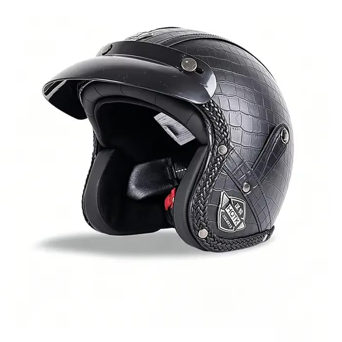 Casque de moto classique demi-face avec design en simili cuir, unisexe pour toutes les saisons