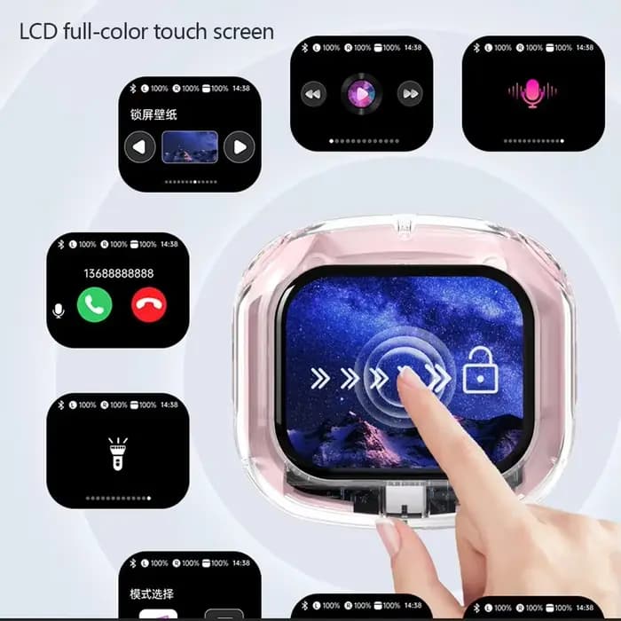 Écouteurs sans fil Bluetooth, réduction du bruit, binauraux, petits écouteurs intra-auriculaires, affichage LCD, basses stéréo, TWS, casque de sport