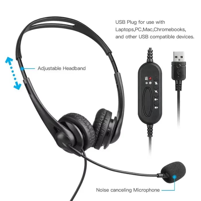 Casque d'ordinateur USB filaire sur l'oreille, pour Center d'appels, ordinateur portable, bureau, basses lourdes, son, suppression du bruit