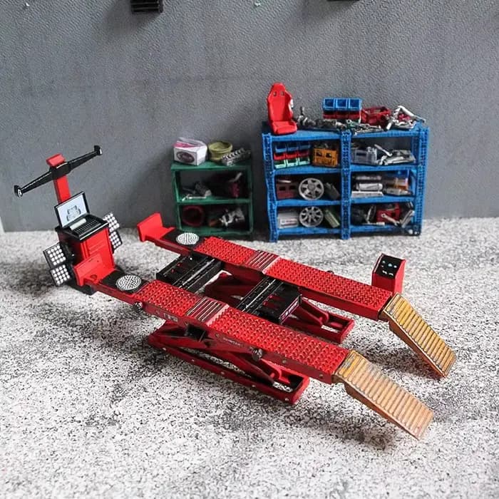 Accessoire de scène de garage 1:64, ensemble d'outils de réparation automobile, modèle de voiture, alignement des roues, scènes d'atelier de mécanique, miniatures DIY