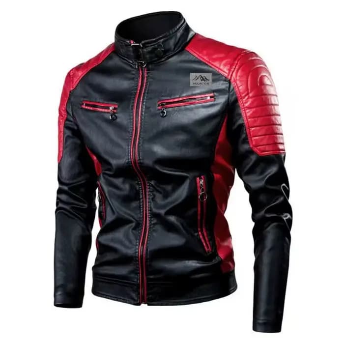 Blouson moto décontracté patchwork pour homme