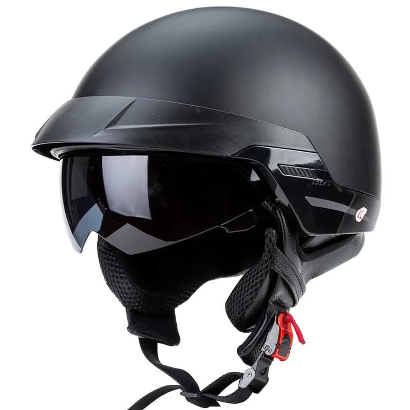 Casque de moto rétro américain tendance, demi-casque de cruiser avec visière solaire, boucle à dégag