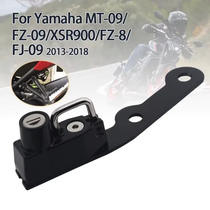Serrure de casque de moto crochet de montage noir côté antivol sécurité alliage avec 2 prédire universel pour Yamaha MT-09 FZ-09 FJ-09 XSR900