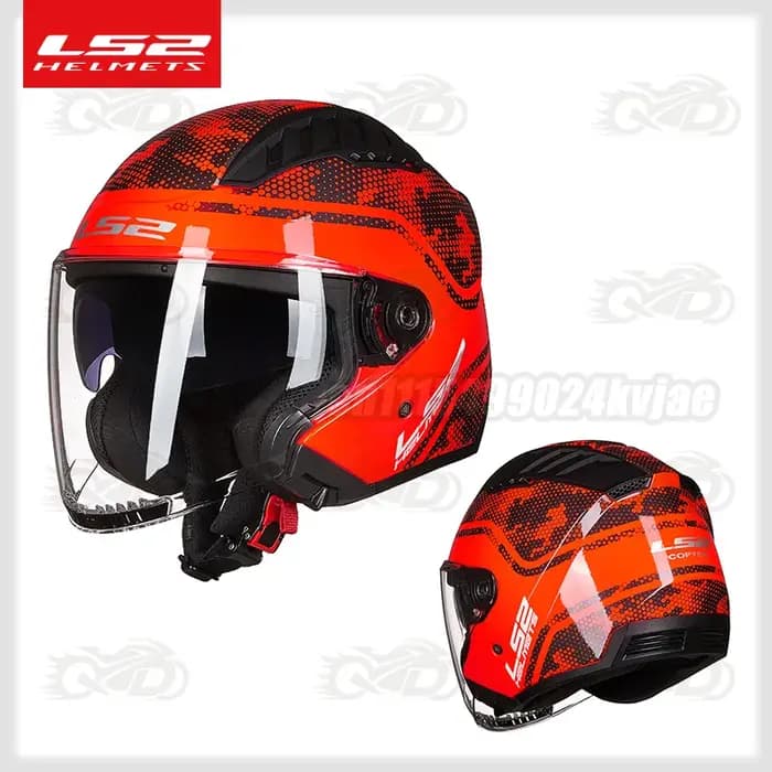 Casque de moto LS2 OF600 COPTER à double visière, casque rétro ouvert pour homme et femme, anti-chute et respirant