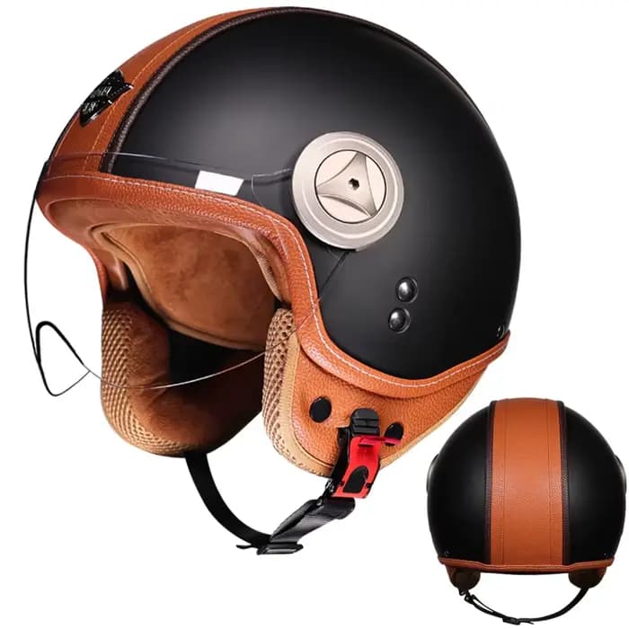 Casque de moto semi-couvert de haute qualité 2025 avec emballage en cuir à la mode et cascos para motos doublure en daim capacetes