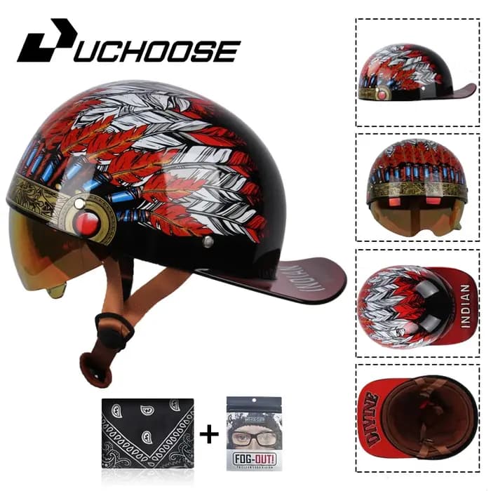 Uchoose casquette de Baseball casque moto Vintage rétro casques été visage ouvert Scooter Cruiser Chopper Gangster DS hommes femmes enfant