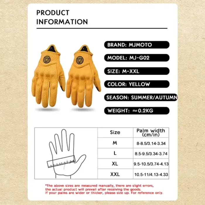 Gants de moto rétro jaunes