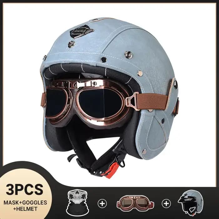 Casque De Moto en cuir noir Vintage rétro visage ouvert Chopper