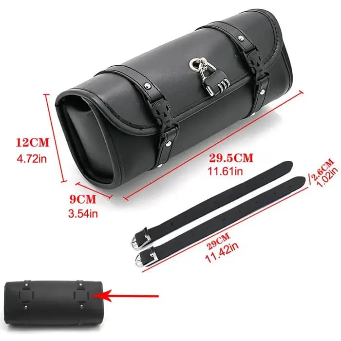 Sac à outils pour moto, sac cylindrique pour moto, sac à outils pour guidon avec serrure, sacoche rétro étanche en cuir PU pour moto