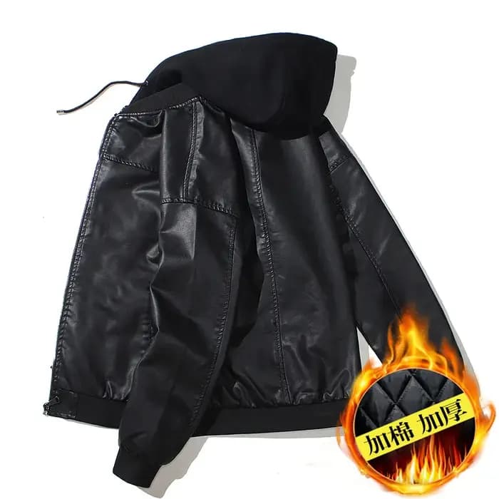 Veste à capuche en cuir PU pour hommes