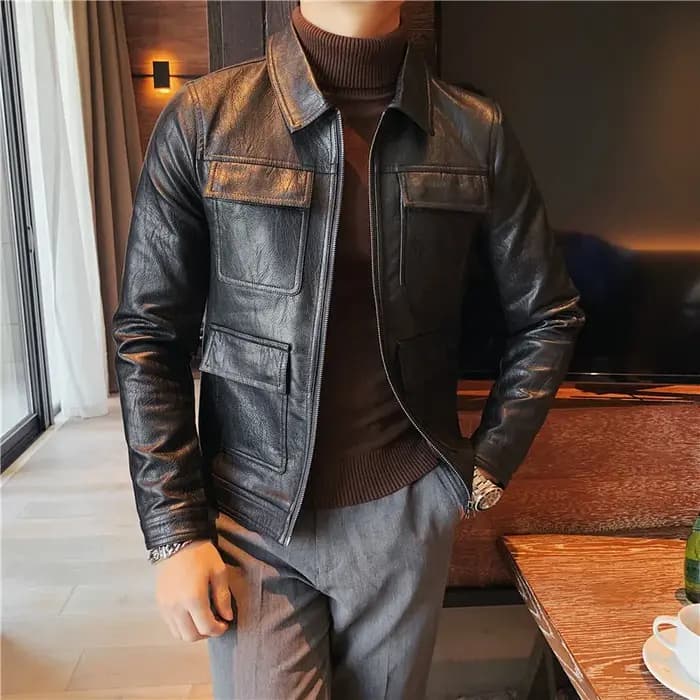 Nouvelle veste de pilote de moto en cuir marque de mode hommes concepteur Punk vent simple boutonnage nouveau noir doux col lapal vêtements d'extérieur