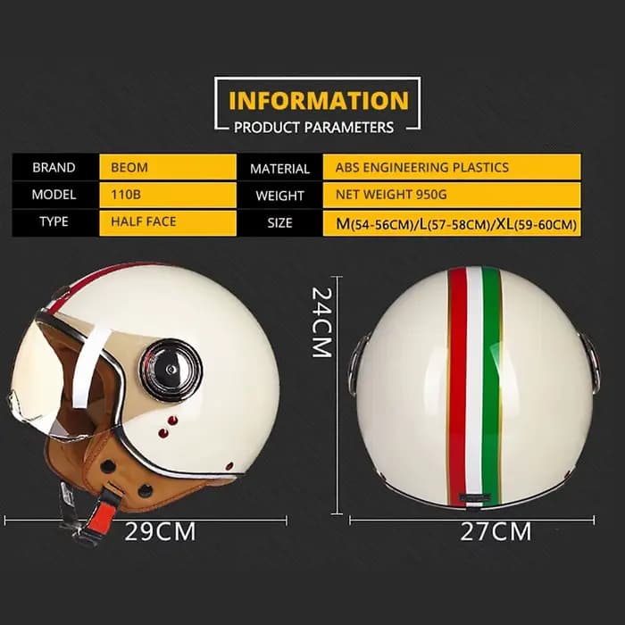 BEON – casque De Moto pour hommes et femmes, ouvert au visage, Vintage, 3/4