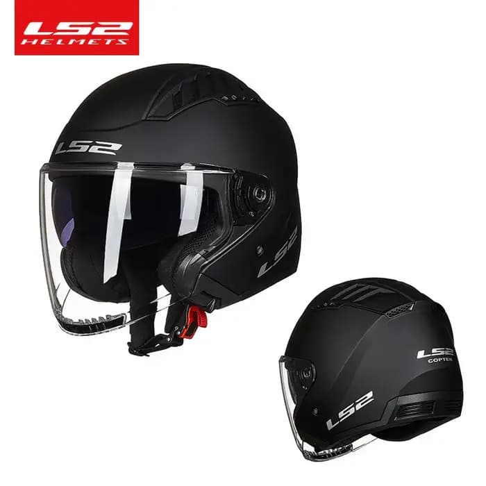 Casque ouvert LS2 OF600 Copter avec double visière, pare-soleil intégré, anti-rayures, résistant aux UV, dégagement rapide, pour moto et scooter.