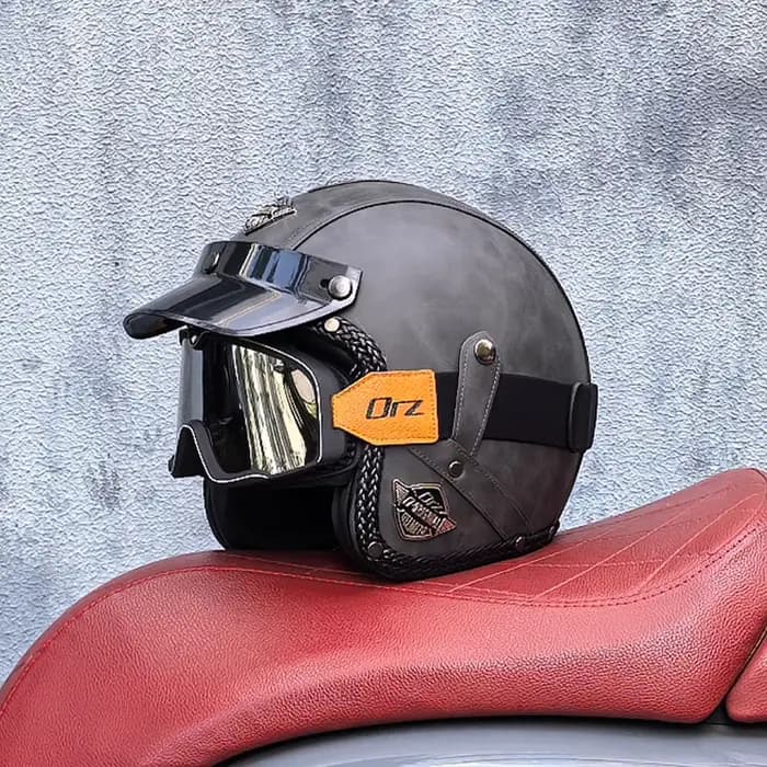 Casque de moto rétro ORZ en cuir PU, ouvert 3/4, casque de chopper, casque de vélo, certification DOT