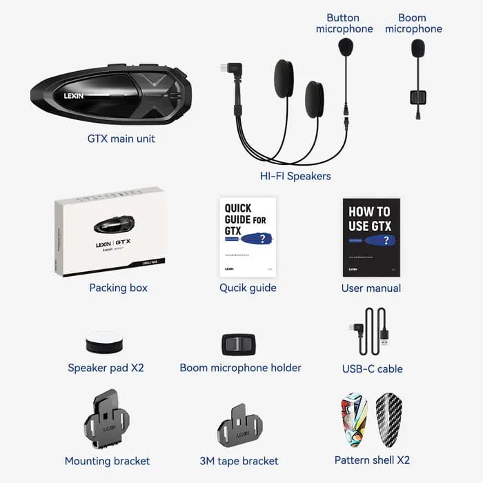 Lexin GTX interphone Bluetooth pour casque de moto
