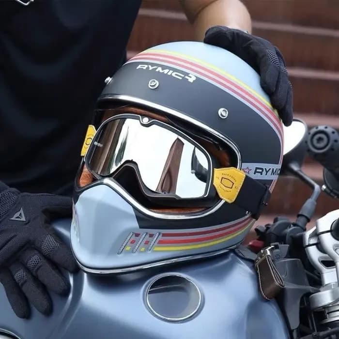 Casque de moto vintage RYMIC, casque rétro pour moto, casque intégral pour motocross tout-terrain