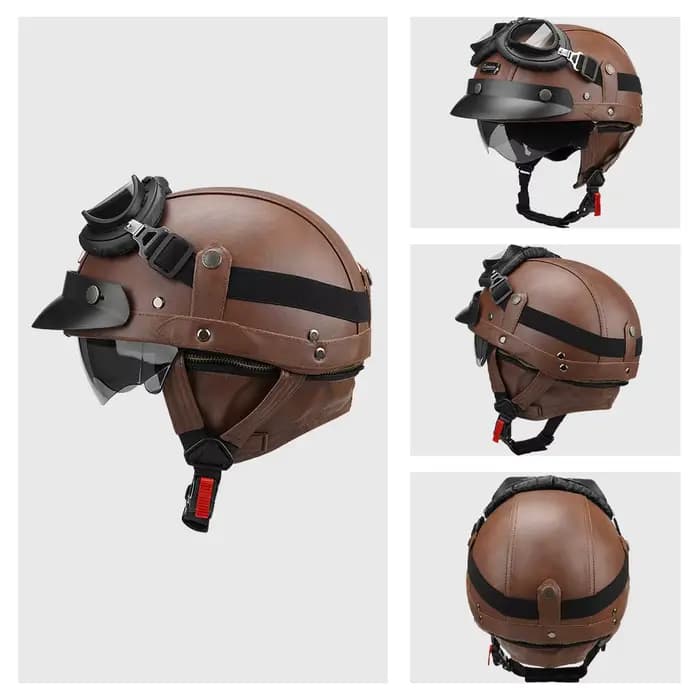 Demi-casque de moto en cuir