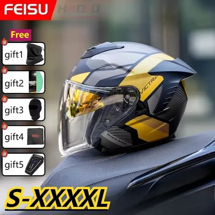 FEISU moto RO-9 double lentille demi-casque grande circonférence de la tête 3/4 casque coupe-vent véhicule électrique