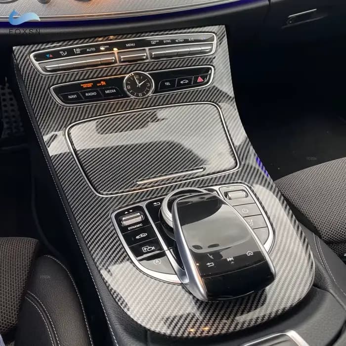 Couverture de panneau de vitesse de console Bergame en fibre de carbone ABS de voiture, garniture de