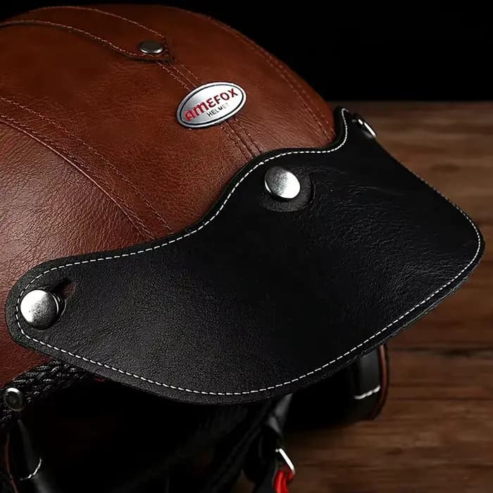 Casque de moto vintage en cuir PU, grand casque unique 3/4 avec 3 boutons, capuchon pare-soleil univ