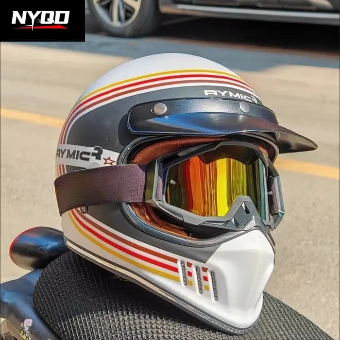 Casque de moto vintage RYMIC, casque rétro pour moto, casque intégral pour motocross tout-terrain
