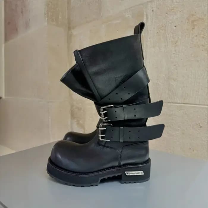 Bottes de moto modernes Vintage à gros bout rond pour hommes