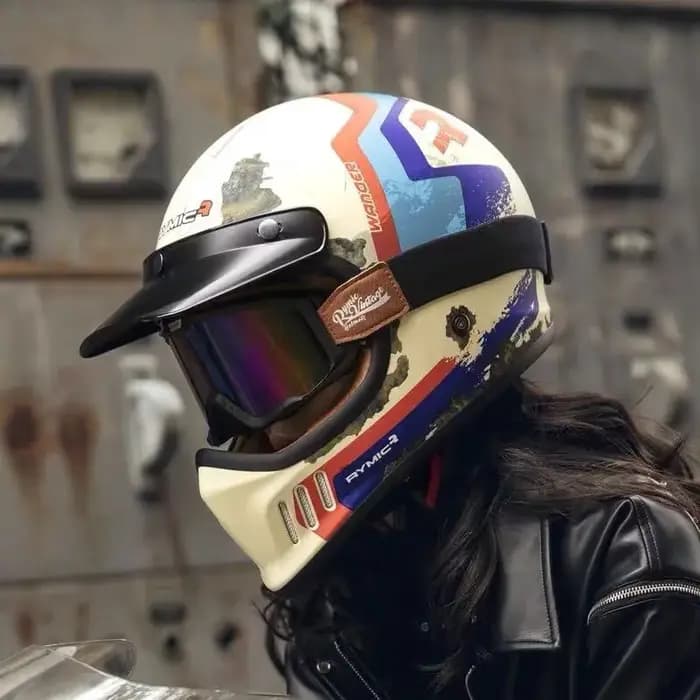 Casque de moto vintage RYMIC, casque rétro pour moto, casque intégral pour motocross tout-terrain