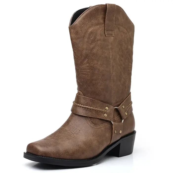 Bottes pour hommes, bottes de cowboy western rétro brodées, bottes de moto tendance pour hommes, bottes en cuir mi-mollet, Botas Masculino