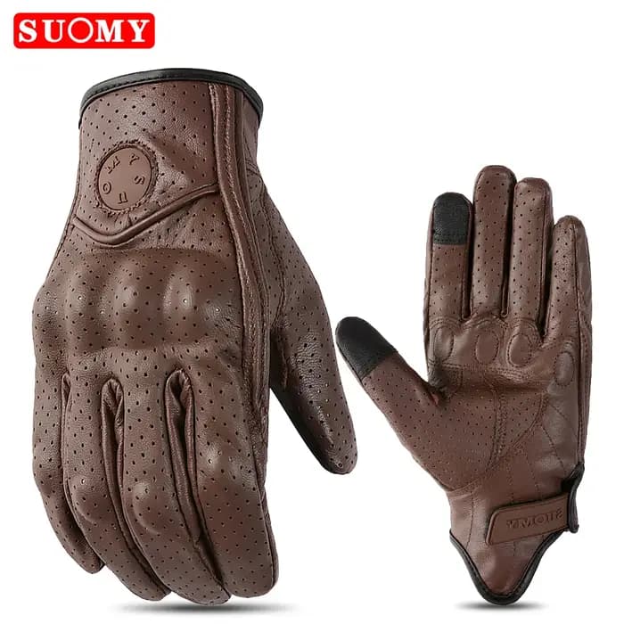 SUOMY rétro cuir Moto gants hommes femmes Vinage peau de chèvre Motocross gant doigt complet
