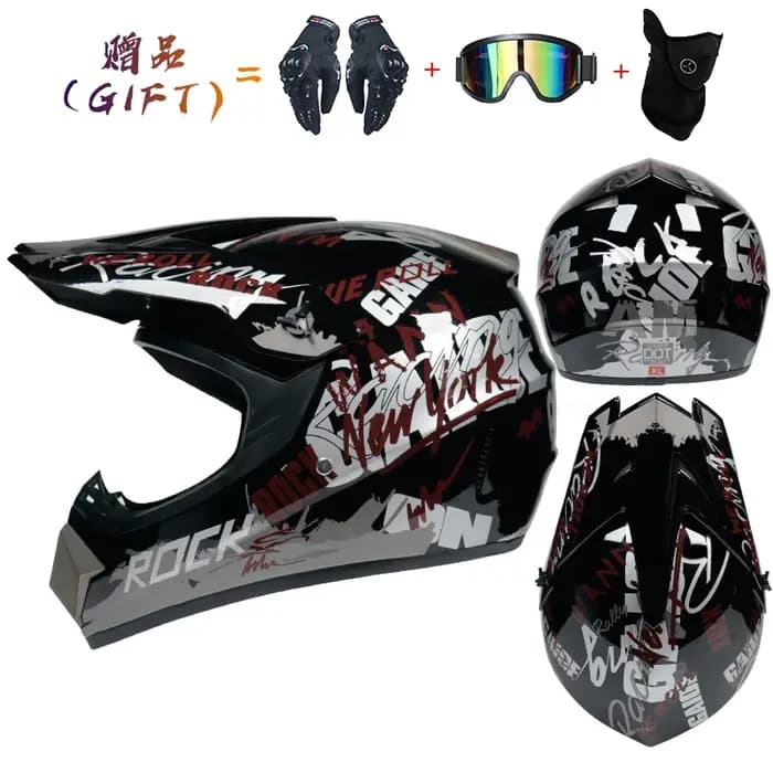 Casque de moto tout-terrain, casque de motocross ATV VTT DH pour adulte avec visière, homologué DOT