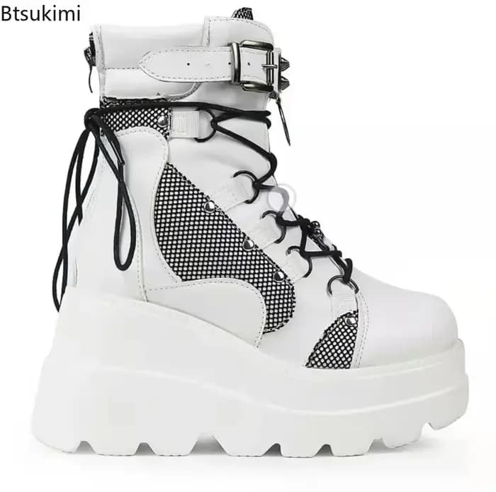 Bottes de moto punk gothiques pour femmes 2026, à plateforme, talon épais, bottines à talon compensé, chaussures noires pour femmes