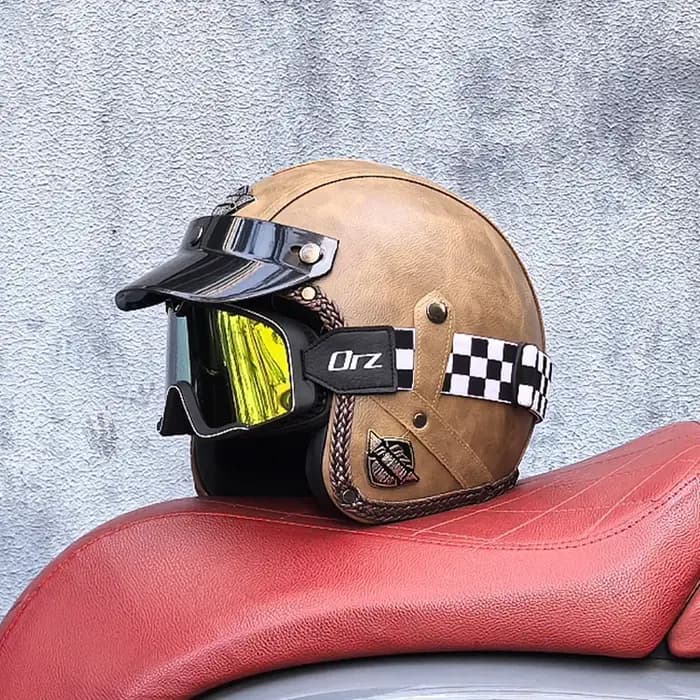 Casque de moto rétro ORZ en cuir PU, ouvert 3/4, casque de chopper, casque de vélo, certification DOT