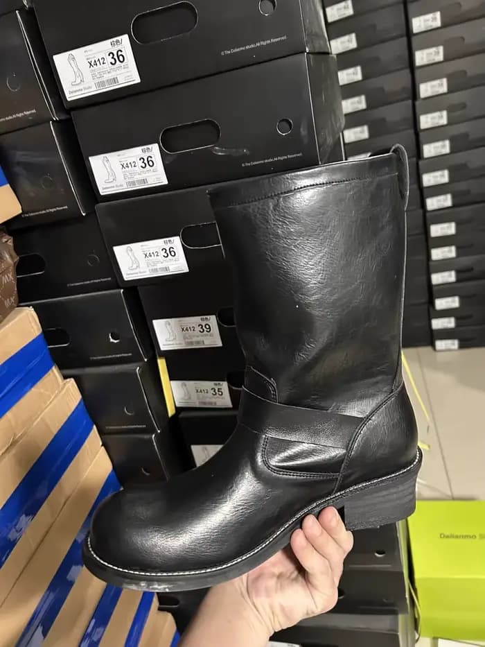 Bottes de Moto en cuir véritable pour hommes