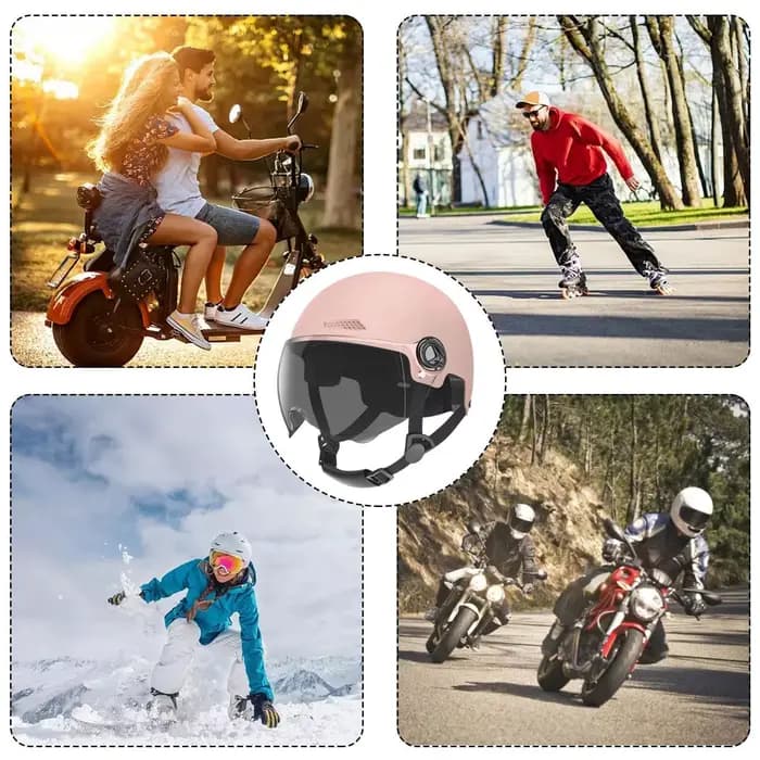 Demi-casque pour adultes avec lunettes de protection pour moto